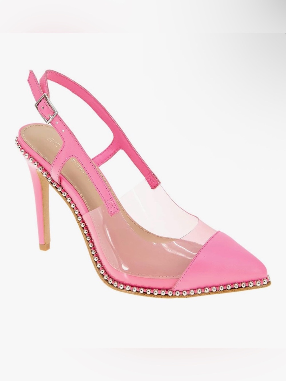 BCBGeneration Bubblegum Pink Pointed Slingback Pump Clear Panels, Studs